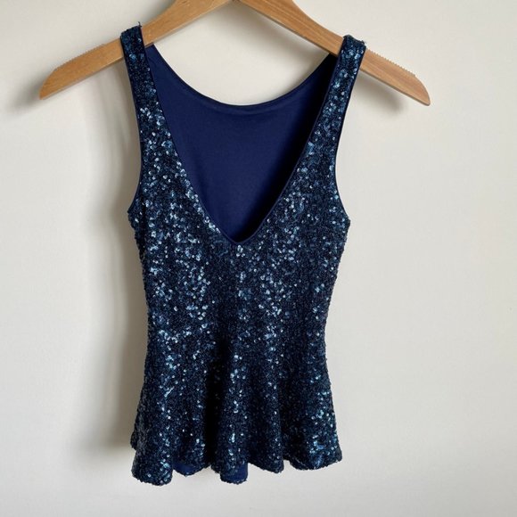 Zara Blue Sequin Peplum top Size XS - Picture 2 of 4